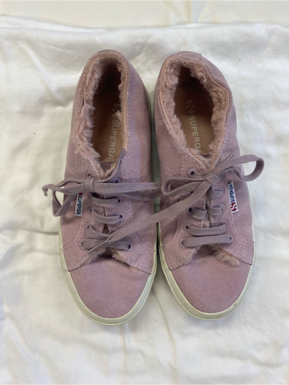 Superga Pink Suede Fleece-Lined Lace-Up Sneakers